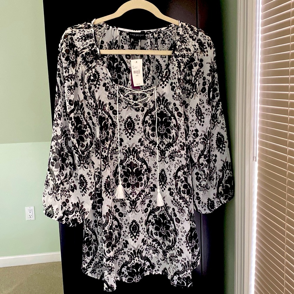 Lane Bryant sheer polyester light weight blouse, black and white, nwt, 14/16